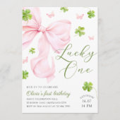 Lucky One Pink Bow 1st Birthday Invitation (Devant)