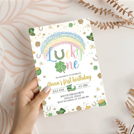 Lucky One Rainbow Birthday Invitation Kaart