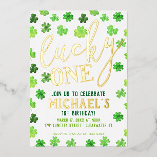 Lucky One St. Patrick's Day 1st Birthday Invitat Folie Uitnodiging