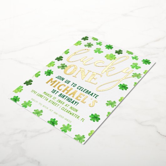 Lucky One | St. Patrick's Day 1st Birthday Invitat Folie Uitnodiging (Gedraaid)