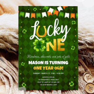 Lucky One St. Patrick's Day Boy First Birthday Inv Kaart