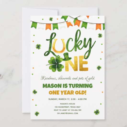 Lucky One St. Patrick's Day Boy First Birthday Kaart (Voorkant)
