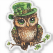 Lucky Owl St. Patrick's Day Sticker (Voorkant)