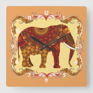 Lucky  Pattered Indian Elephant Vierkante Klok