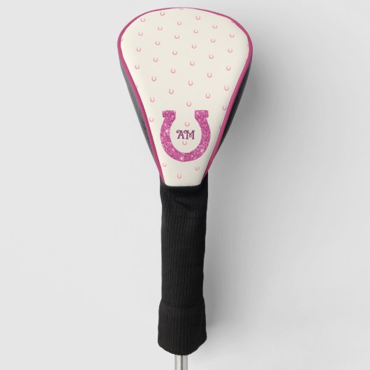 Lucky Pink Glitter Hoefijzer met Monogram Golfheadcover (Voorkant)