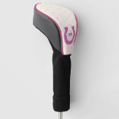 Lucky Pink Glitter Hoefijzer met Monogram Golfheadcover (Schuin)