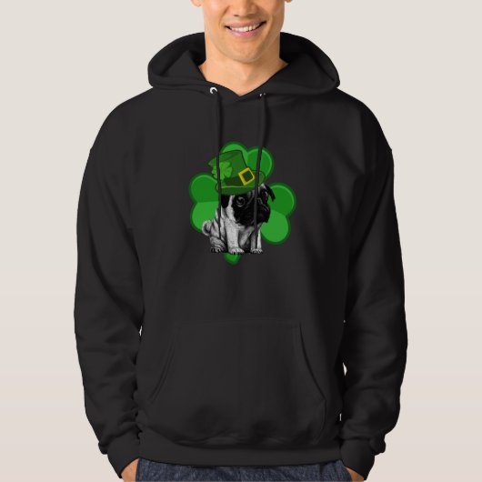 Lucky Pug St Patrick Shamrock C  Honden Vader Moed Hoodie (Voorkant)