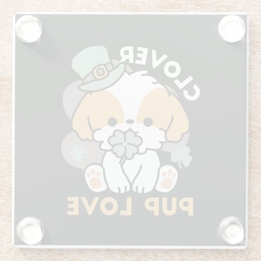 Lucky Pup met Klaver - St. Patrick's Day Gift Glazen Onderzetter (Achterkant)