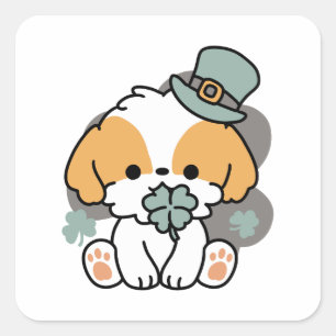 Lucky Pup met Klaver - St. Patrick's Day Gift Vierkante Sticker