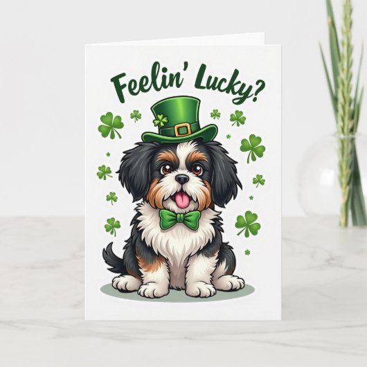 Lucky Puppy Clover Pattern Card Kaart (Voorkant)