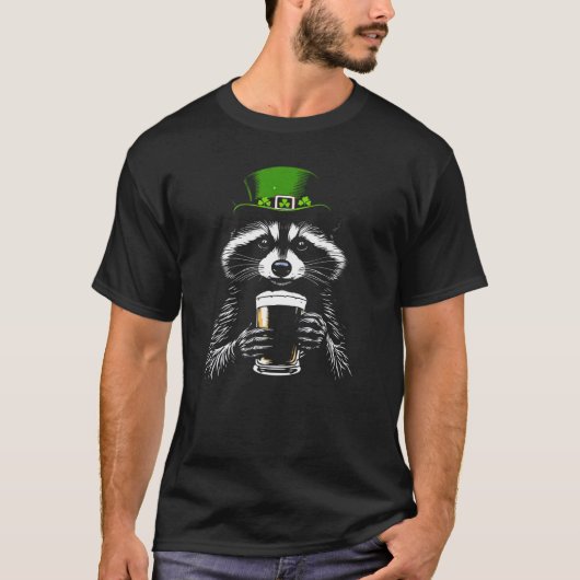 Lucky Raccoon Beer Design T-shirt (Voorkant)