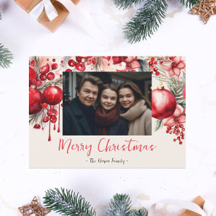 Lucky Red Poinsettia Familiefoto Feestdagenkaart