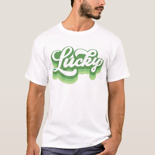 Lucky Retro Groen en Wit St Patrick's Day T-shirt (Voorkant)