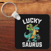 Lucky Saurus Dinosaurus T Rex St Patrick's Day Sleutelhanger (Voorkant)