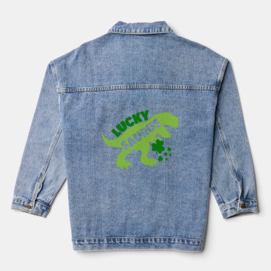 Lucky Saurus - St. Patrick's Day Dino Denim Jacket (Achterkant)