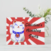 Lucky schattige neko-kat op stijgende zon kaart (Staand voorkant)