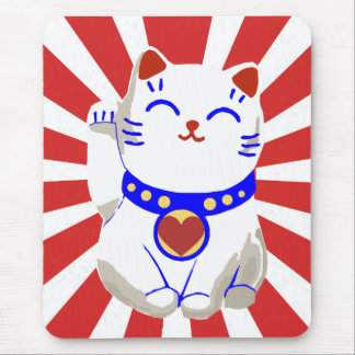 Lucky schattige neko-kat op stijgende zon muismat