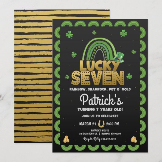 Lucky Seven Birthday Invitation Jour de la St Patr (Devant / Derrière)