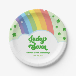 Lucky Seven Rainbow Clovers 7e verjaardagsfeest Papieren Bordje