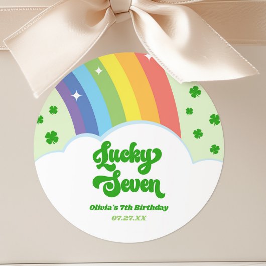 Lucky Seven Rainbow Clovers 7e verjaardagsfeest Ronde Sticker