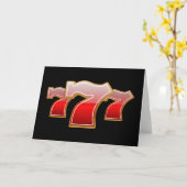 Lucky Seven - Rode Zevens op Zwarte Achtergrond Kaart (Gele Bloem)