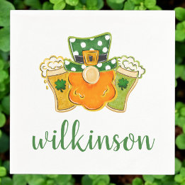 Lucky Shamrock Beers Leprechaun St Patrick's Naam Servet