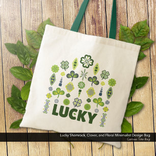 Lucky Shamrock Clover Floral Minimalist Tote Bag