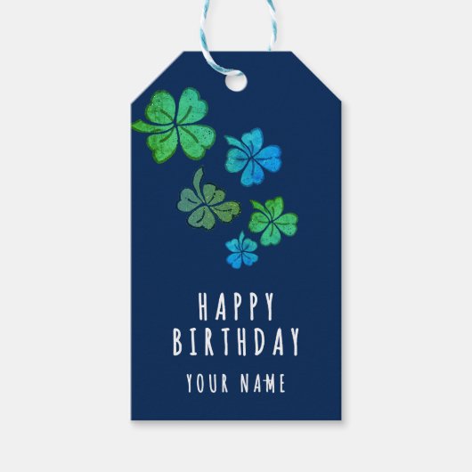 Lucky Shamrock Clover Happy Birthday Cadeaulabel (Voorkant)
