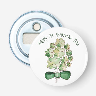 Lucky Shamrock Clover Watercolor Kunst Button Flesopener