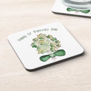 Lucky Shamrock Clover Waterverf Art Bier Onderzetter