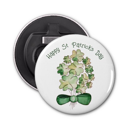 Lucky Shamrock Clover Waterverf Art Button Flesopener (Voorkant)