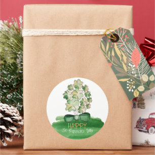 Lucky Shamrock Clover Waterverf Art Ronde Sticker