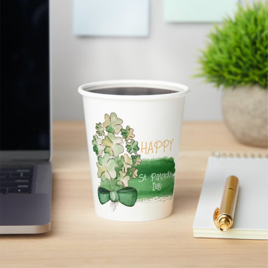 Lucky Shamrock Clover Waterverf Coffee Mok Papieren Bekers (Insitu)