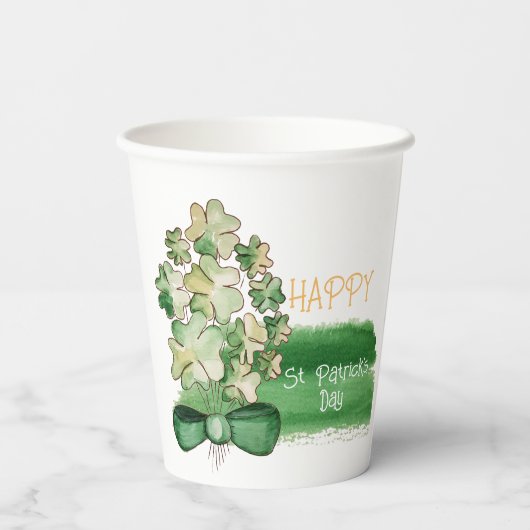 Lucky Shamrock Clover Waterverf Coffee Mok Papieren Bekers (Achterkant)
