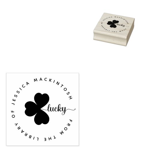 Lucky Shamrock Elementary Custom Name Library Boek Rubberstempel (Gestempeld)