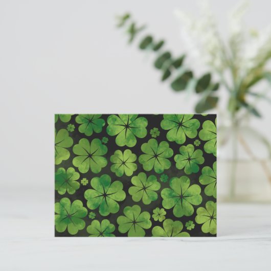 Lucky Shamrock four-leaf Clover Pattern Waterverf Briefkaart (Staand voorkant)