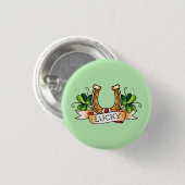 Lucky, Shamrock, Hoefijzer Ronde Button 3,2 Cm (Voorkant /achterkant)