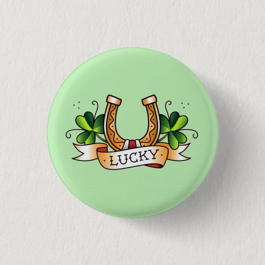 Lucky, Shamrock, Hoefijzer Ronde Button 3,2 Cm (Voorkant)