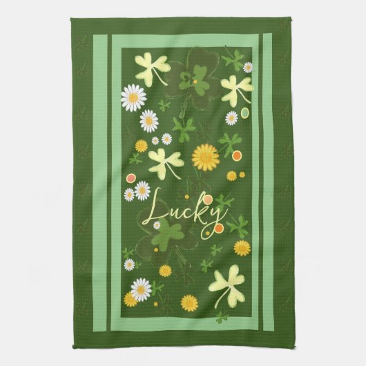 Lucky Shamrock met Daises Theedoek (Verticaal)