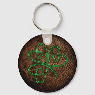 Lucky shamrock on lederen textuur sleutelhanger