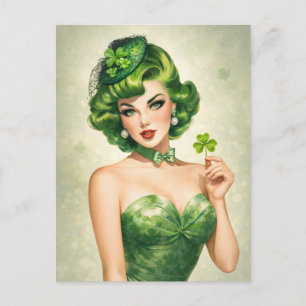 Lucky Shamrock Pin-Up Meisje Ansichtkaart  Feestdagenkaart