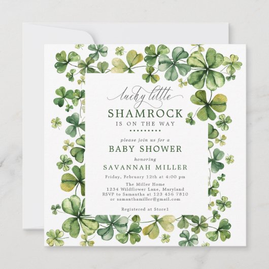 Lucky Shamrock Spring 4 Leaf Clover Baby shower Kaart (Voorkant)