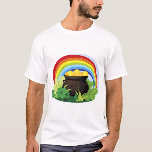 Lucky Shamrocks Clovers Rainbow Pot of Gold T-shirt (Voorkant)