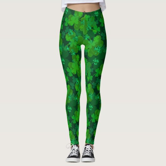 Lucky Shamrocks Sparkle - Clovers over de hele lin Leggings (Voorkant)
