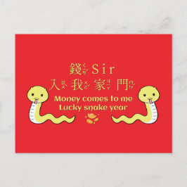 Lucky Snake Year_Money Comes to Me_Veel geluk Briefkaart