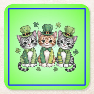 Lucky St. Patrick's Day Kittens-47474 Vierkante Kartonnen Onderzetter
