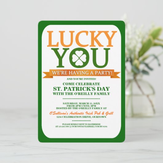 Lucky St. Patricks Day Party-uitnodigingen Kaart (Staand voorkant)