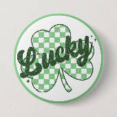 Lucky St Patrick's Day Retro Shamrock Ronde Button 7,6 Cm (Voorkant)