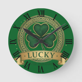 Lucky St Patrick's Day Shamrock Irish Roman Clock Ronde Klok