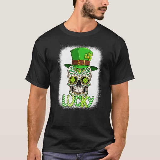 Lucky Sugar Skull Leprechaun Hat St Patrick's Day  T-shirt (Voorkant)